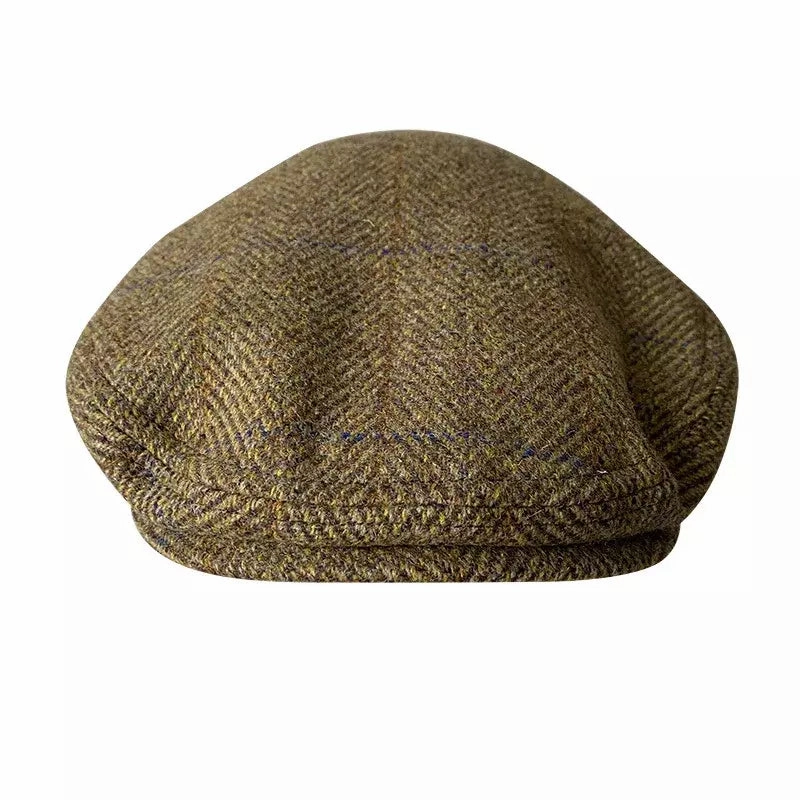 Irish Striped Brown Wool Flat Cap