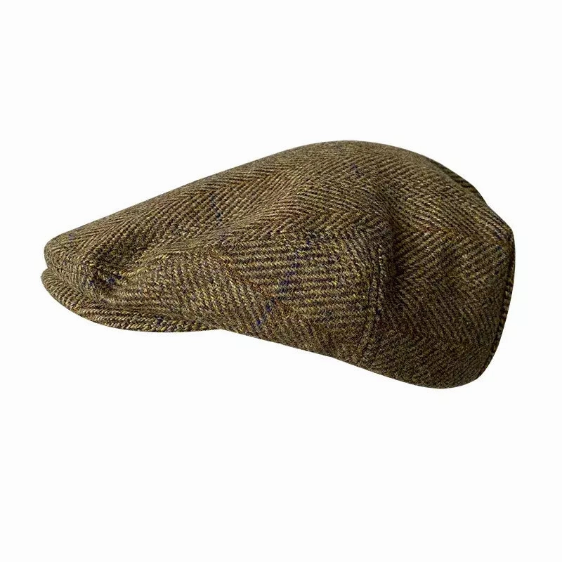 Irish Striped Brown Wool Flat Cap