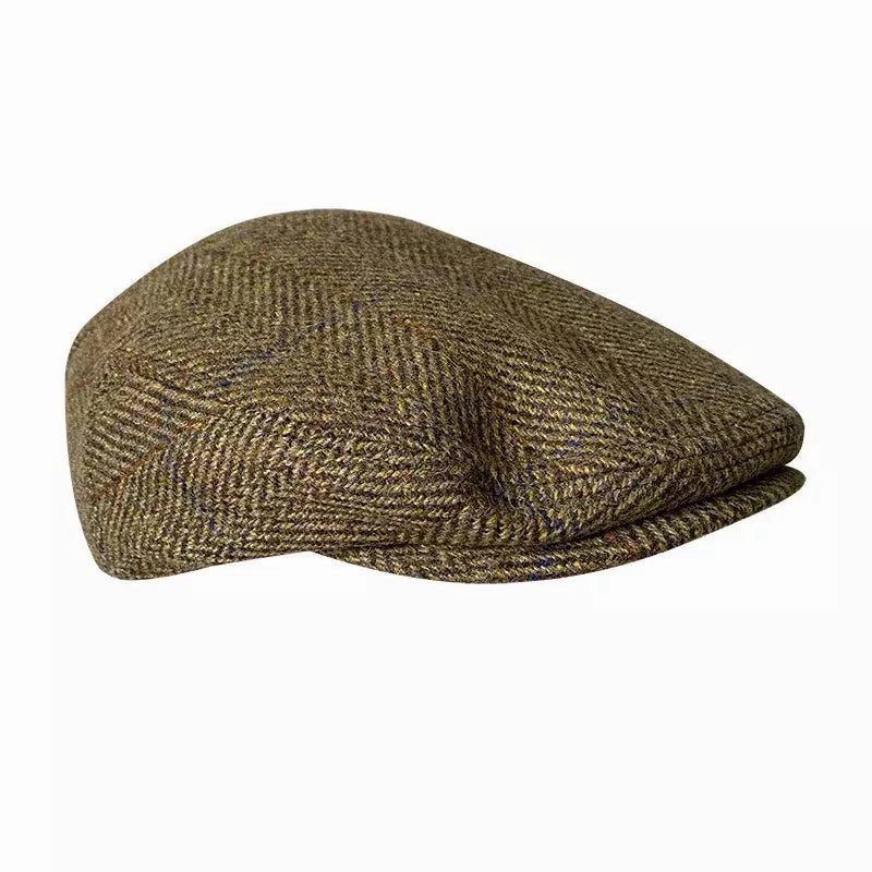 Irish Striped Brown Wool Flat Cap