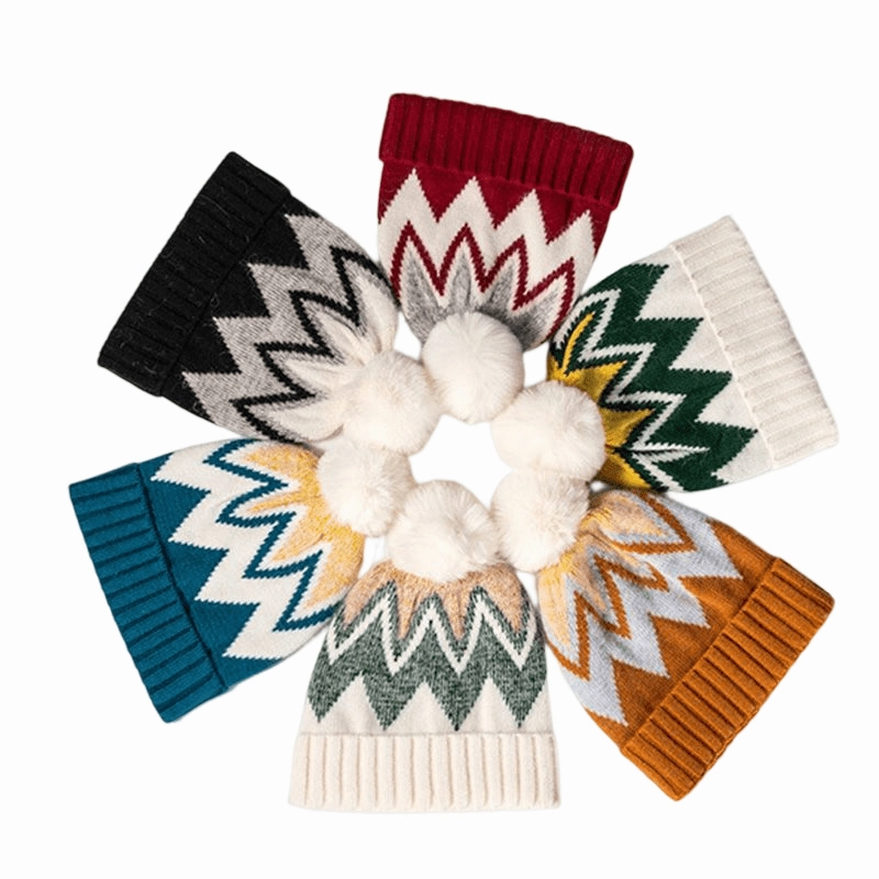 Jacquard Knitted Pompom Beanie