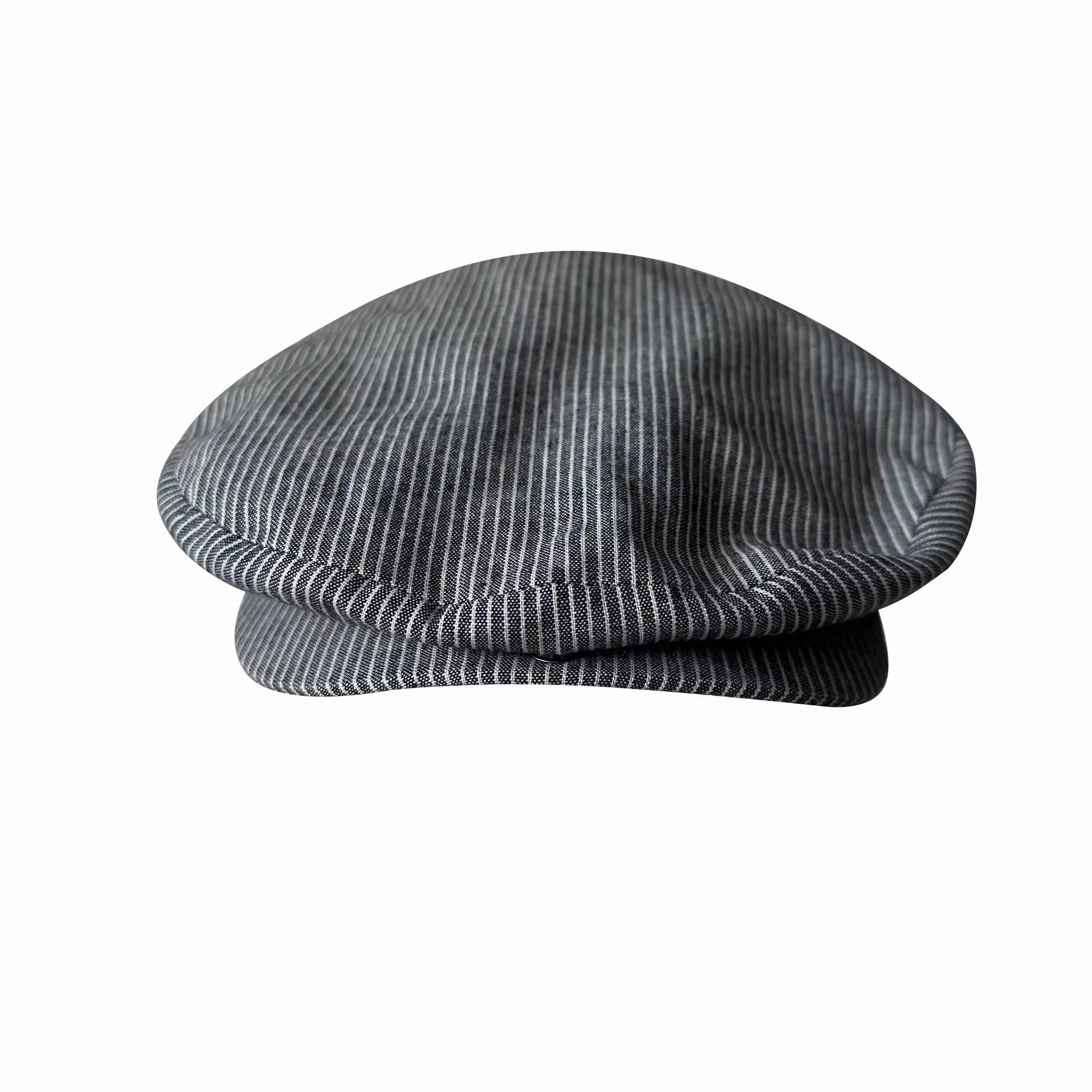 Jersey Gray Striped Linen Flat Cap