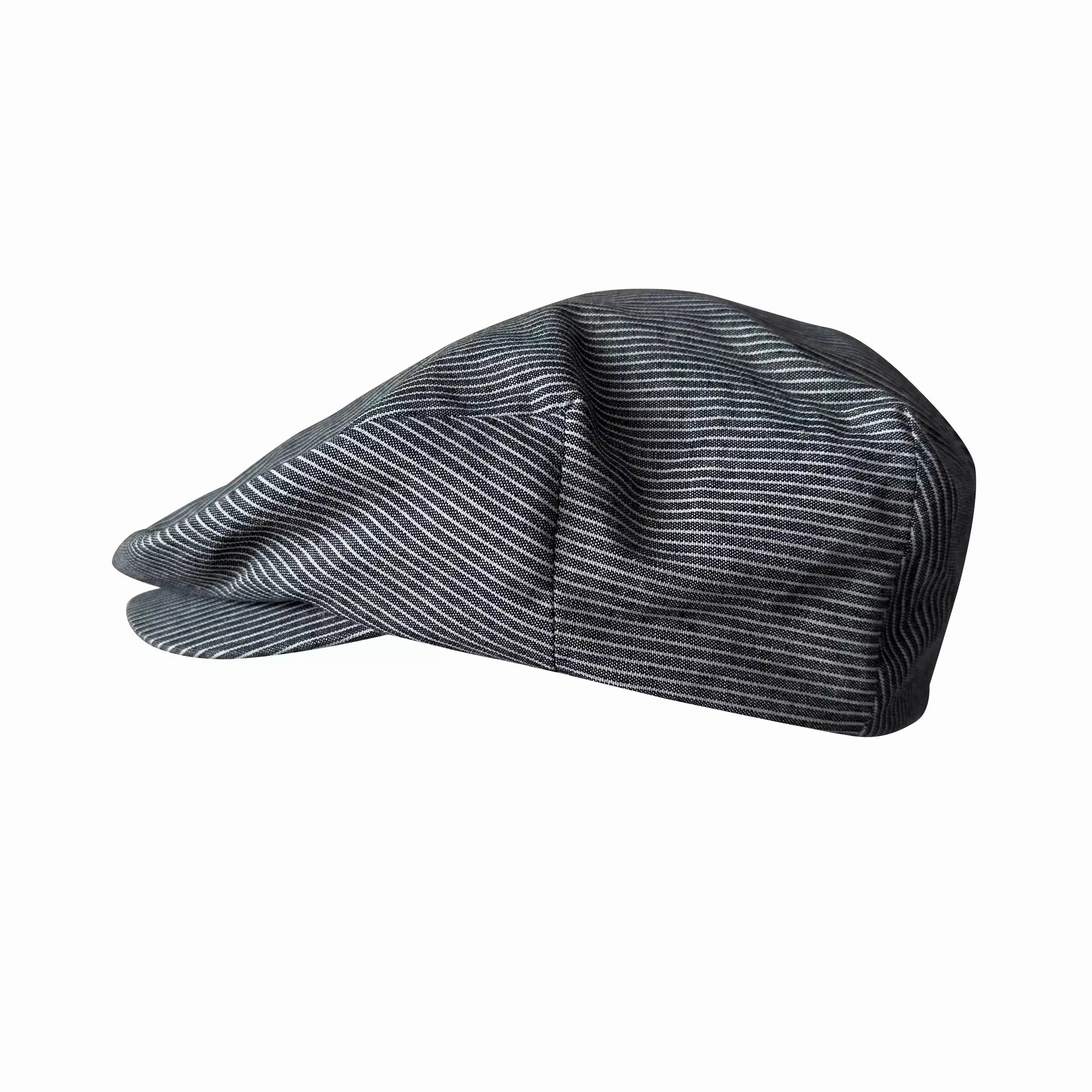 Jersey Gray Striped Linen Flat Cap
