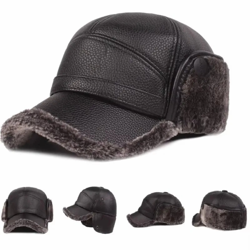 Kazan Winter Earflaps Leather Baseball Cap