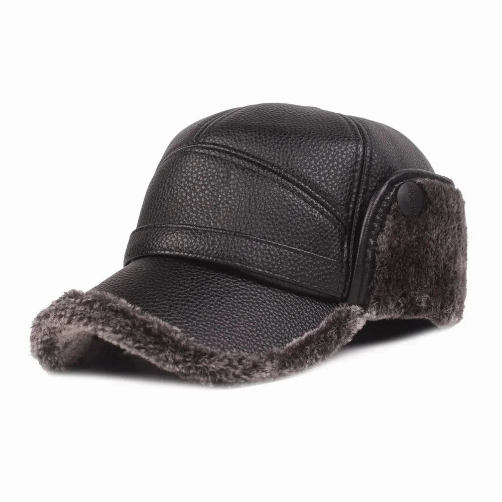 Kazan Winter Earflaps Leather Baseball Cap