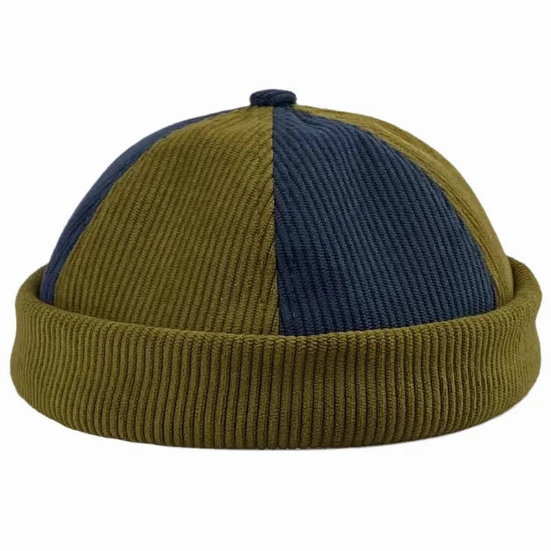 Khaki & Navy Corduroy Docker Cap