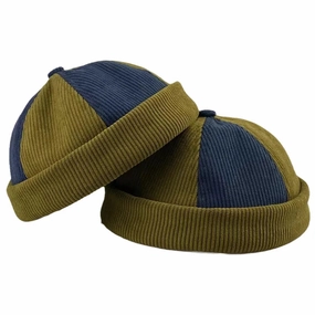 Khaki & Navy Corduroy Docker Cap