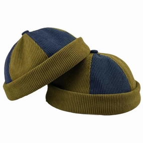 Khaki & Navy Corduroy Docker Cap
