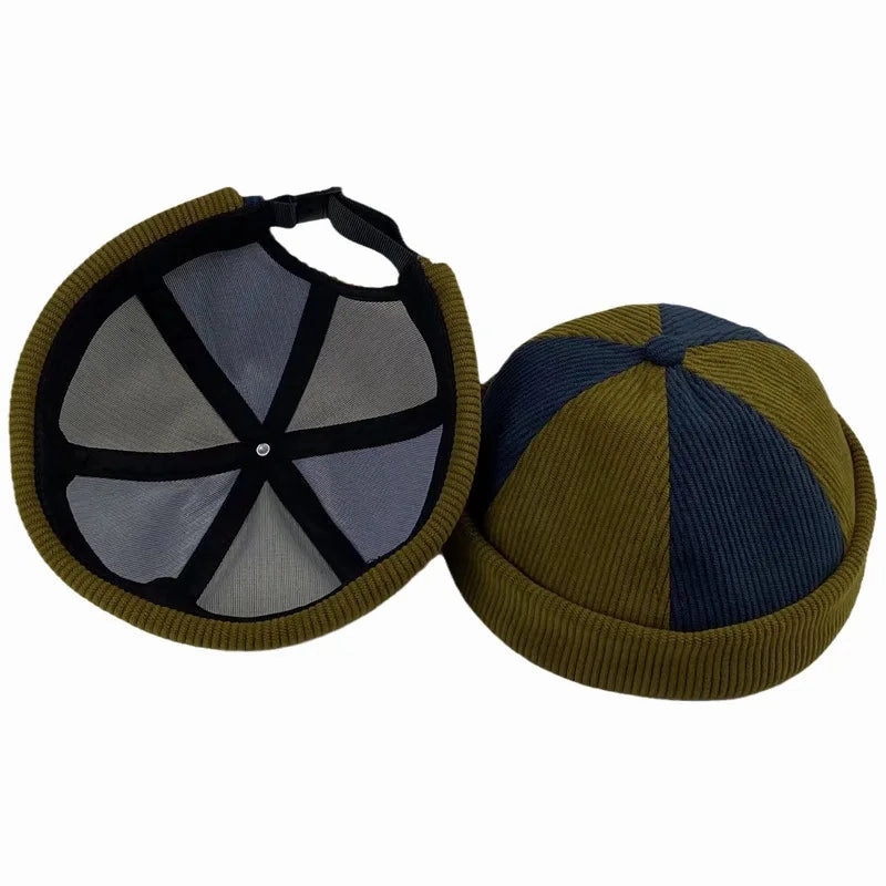 Khaki & Navy Corduroy Docker Cap
