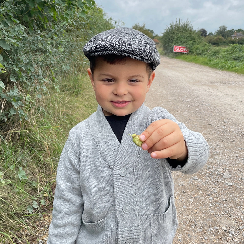 Kids Herringbone Flat Cap - Grey