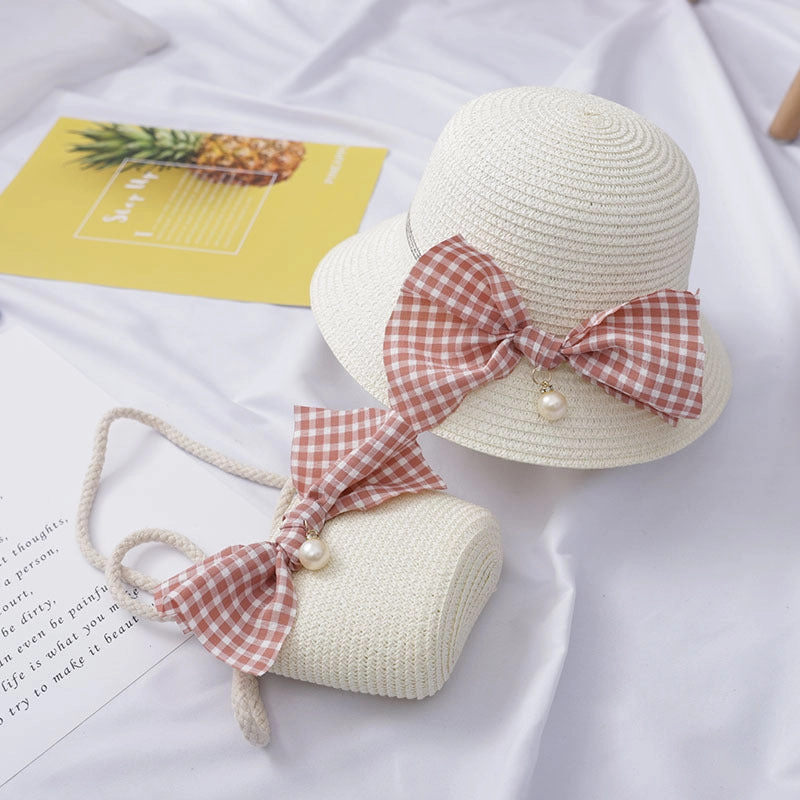 Kids Straw Hat Bag Set Summer Girls' Crossbody Princess Sun Protection
