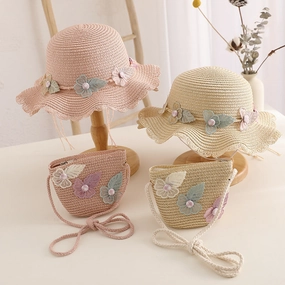 Kids Straw Hat Girls' Sun Hat Family Beach Woven Bag Set Wholesale