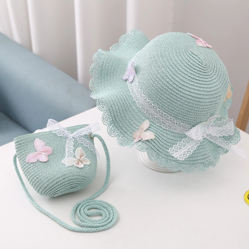 Kids Summer Hat Baby Sun Protection Straw Bag Set Princess Beach