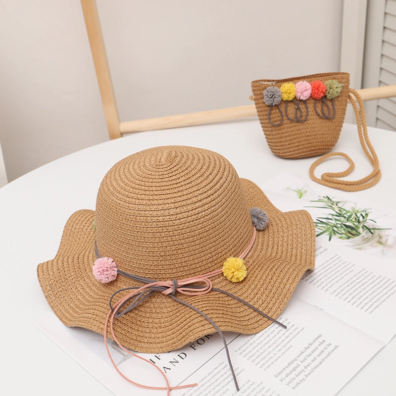 Kids Sun Hat Girls' Summer New Straw Bag Set UV Sun Princess Baby