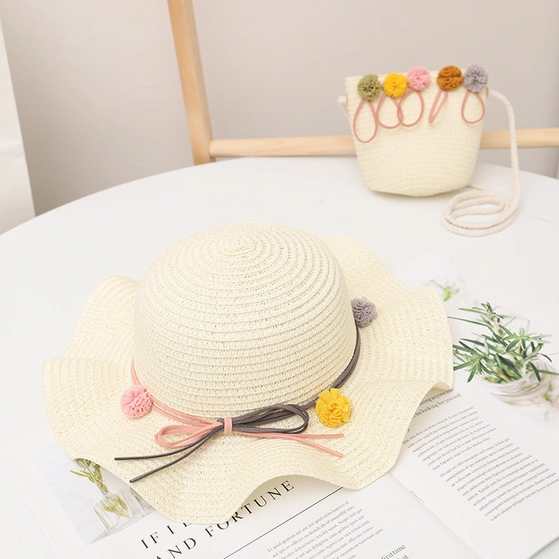 Kids Sun Hat Girls' Summer New Straw Bag Set UV Sun Princess Baby