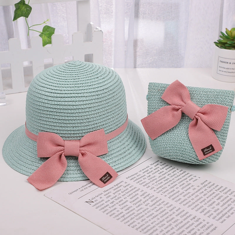 Kids Sun Hat Girls' Summer Straw Bag Set Princess Beach UV