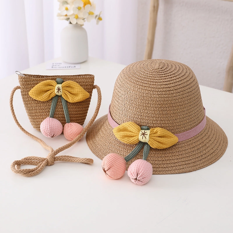 Kids Sun Hat Girls Summer Straw Purse Set Sun Beach
