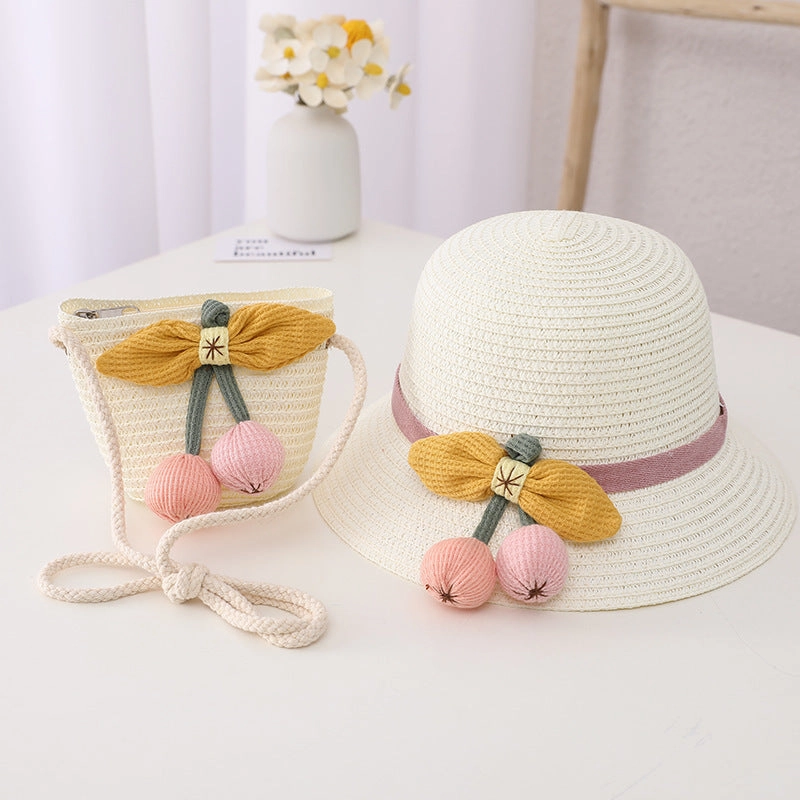 Kids Sun Hat Girls Summer Straw Purse Set Sun Beach