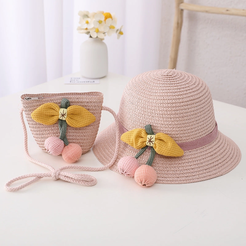 Kids Sun Hat Girls Summer Straw Purse Set Sun Beach