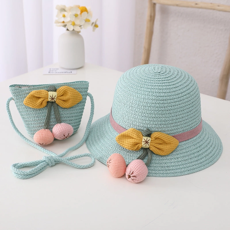Kids Sun Hat Girls Summer Straw Purse Set Sun Beach
