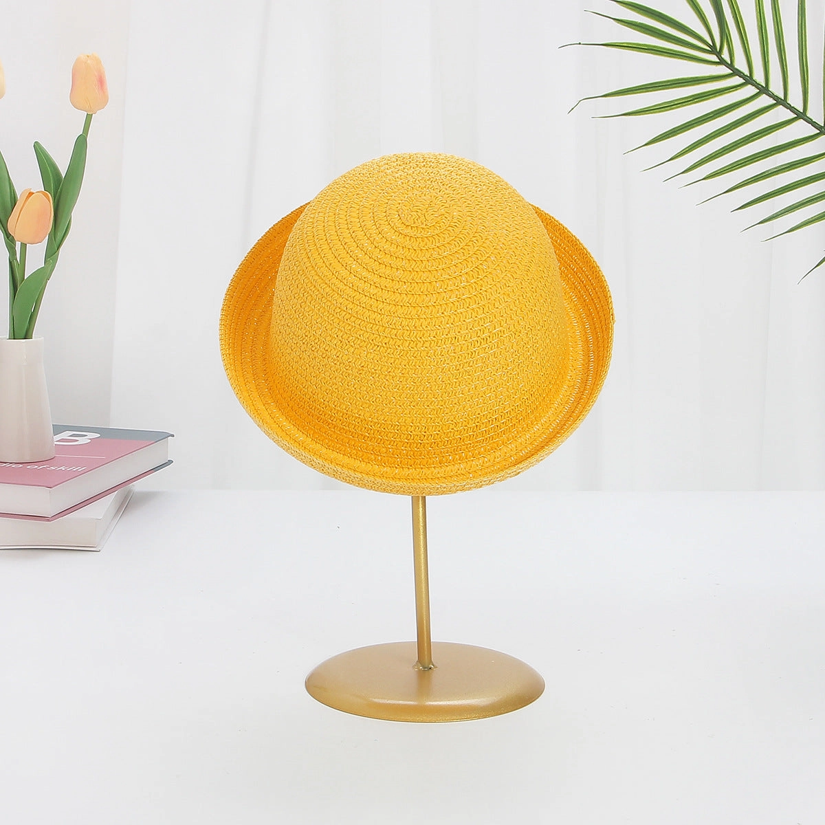 Kids Windproof Straw Hat Flared Brim Stylish Sun Protection