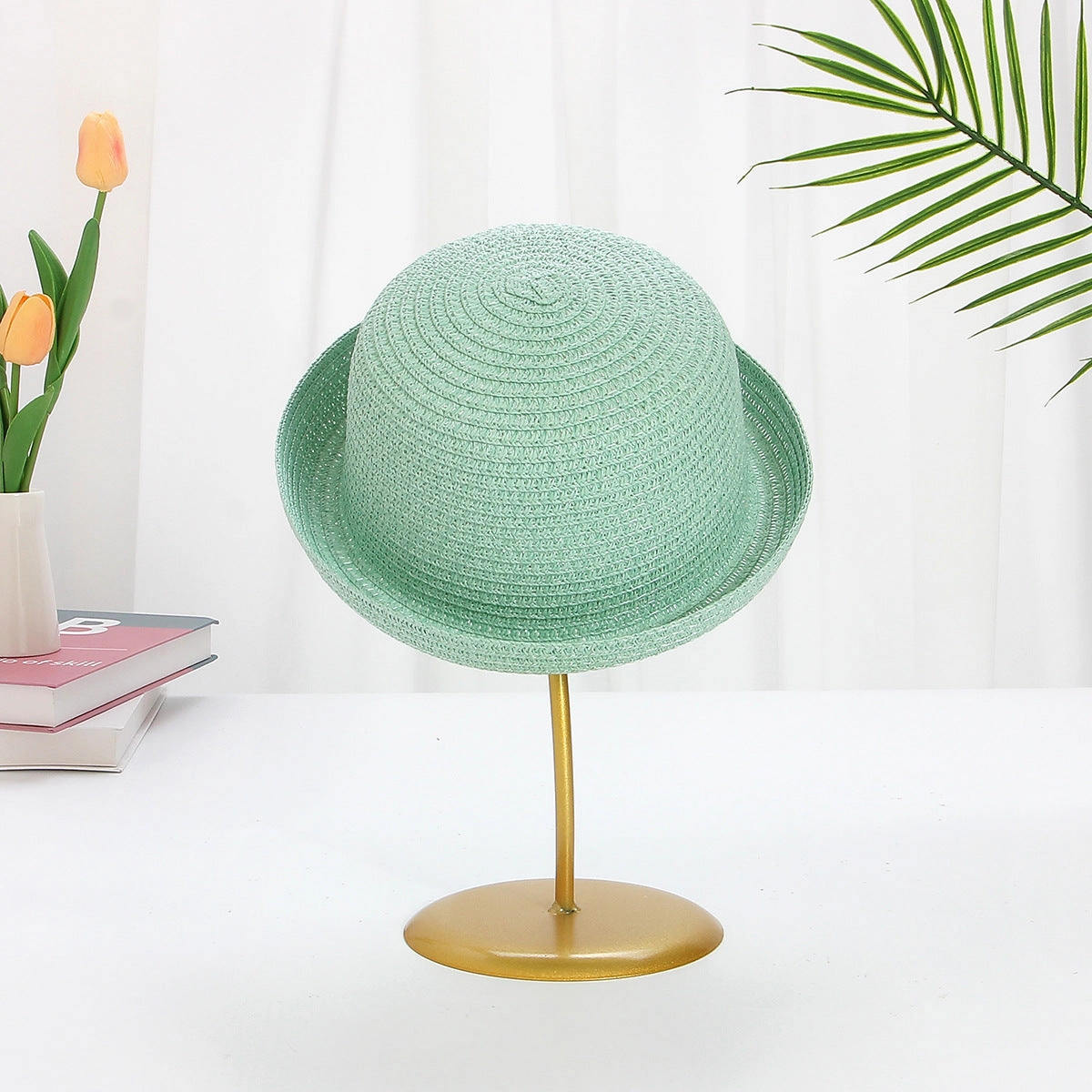 Kids Windproof Straw Hat Flared Brim Stylish Sun Protection