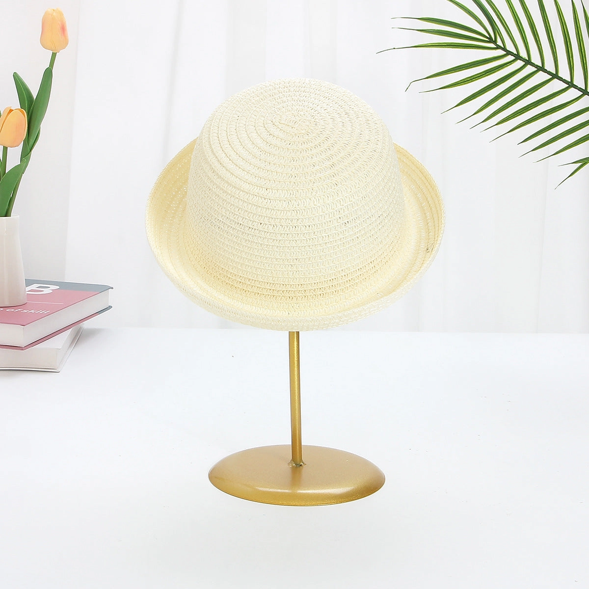 Kids Windproof Straw Hat Flared Brim Stylish Sun Protection