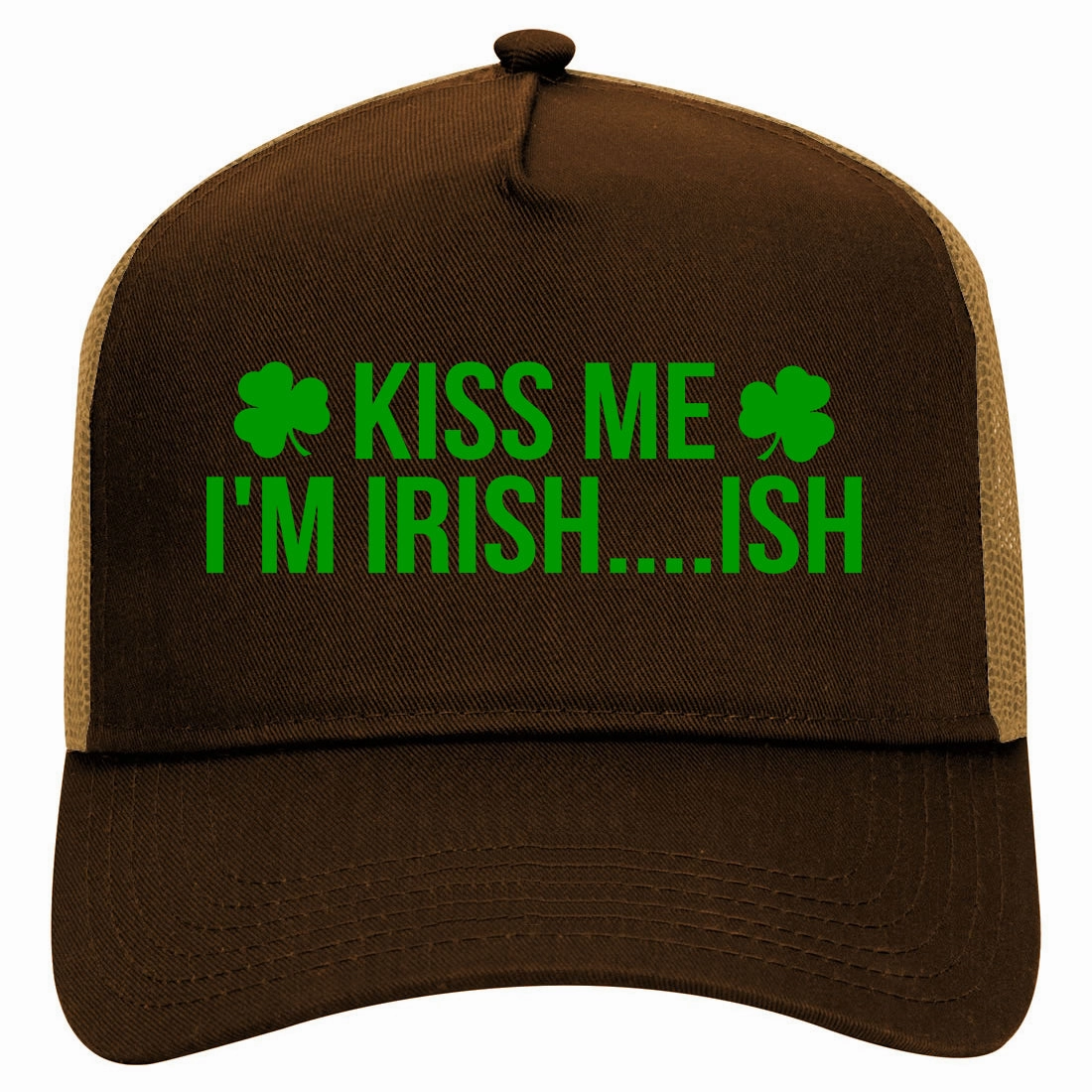 Kiss Me Im Irish Ish Funny St Patricks Day Retro Adult 5 Panel Mesh Trucker Hat