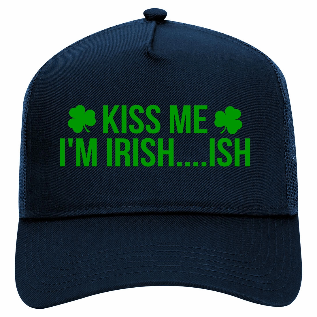 Kiss Me Im Irish Ish Funny St Patricks Day Retro Adult 5 Panel Mesh Trucker Hat