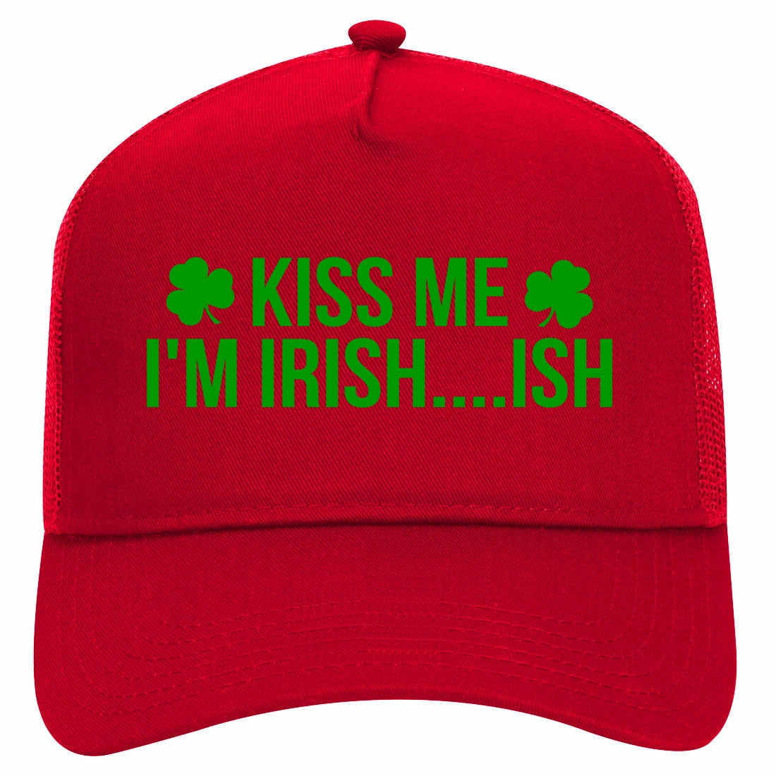 Kiss Me Im Irish Ish Funny St Patricks Day Retro Adult 5 Panel Mesh Trucker Hat