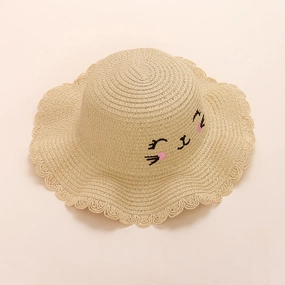Kitten Straw Hat Kids Woven Sun Protection Summer