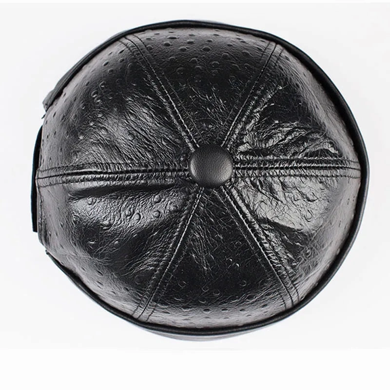 Knurled Black Genuine Leather Docker Cap