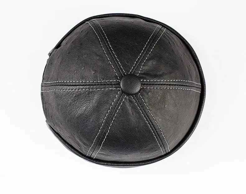 Knurled Black Genuine Leather Docker Cap