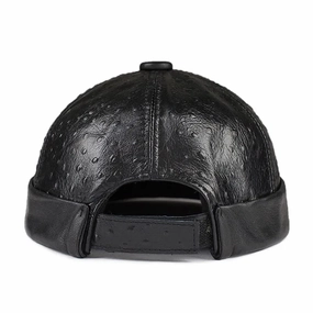 Knurled Black Genuine Leather Docker Cap