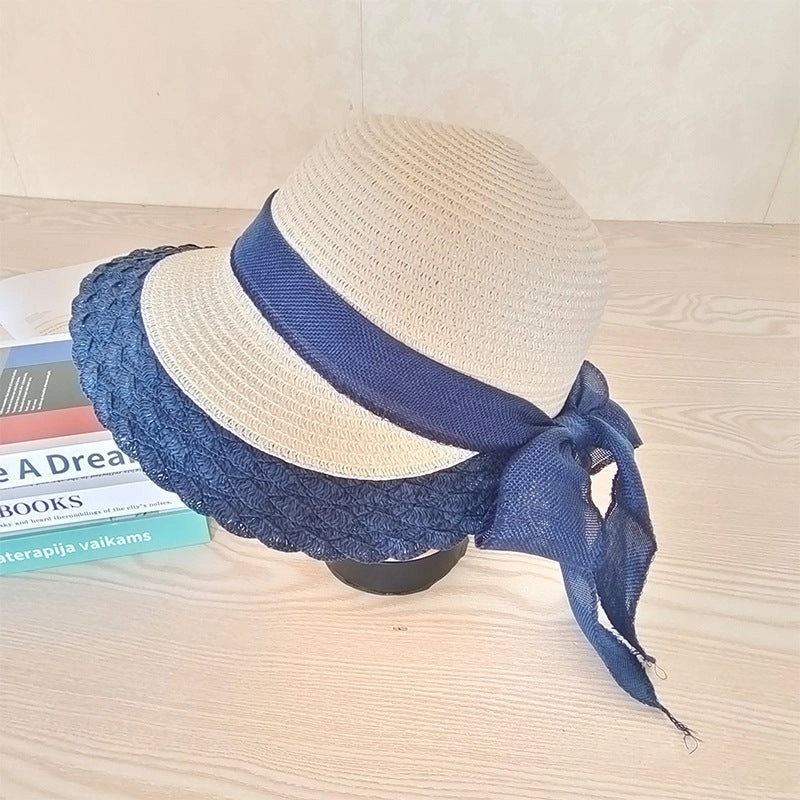 Korean Colorblock Bow Beach Vacation UV Viral Streetwear Versatile Sun Hat