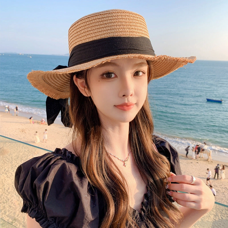 Korean Spring Autumn New Women's Ribbon Versatile Breathable Sun Wide Brim