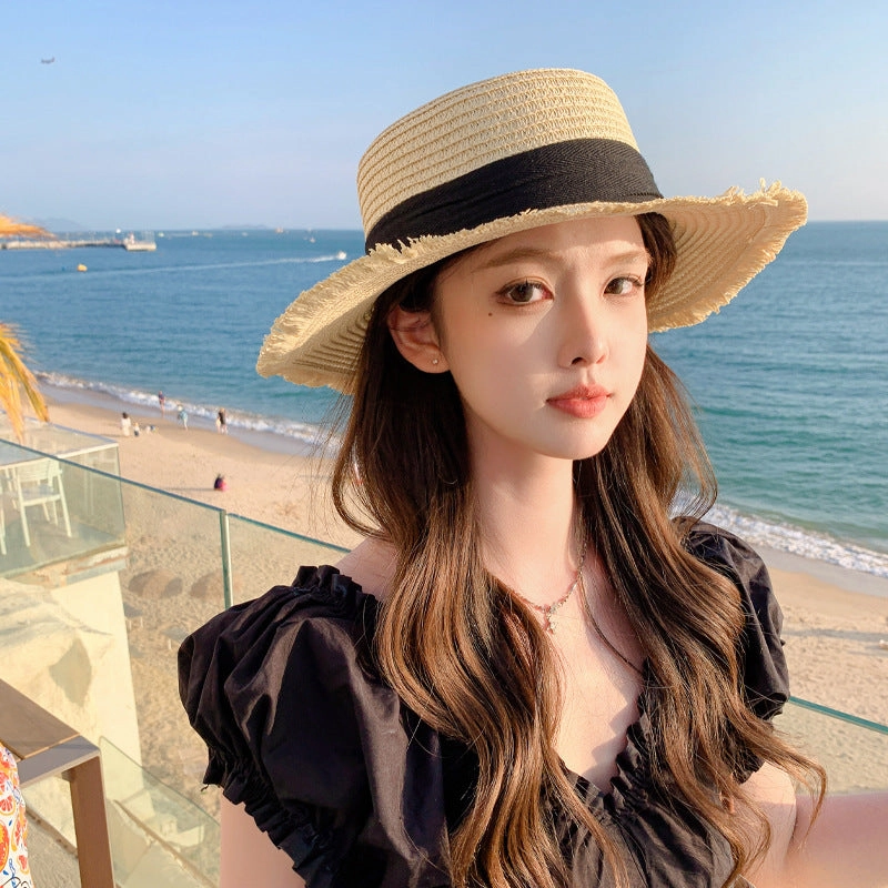 Korean Spring Autumn New Women's Ribbon Versatile Breathable Sun Wide Brim