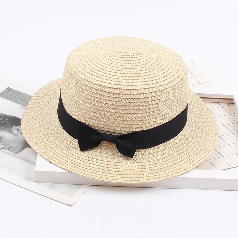 Korean Vintage Straw Hat with Bow
