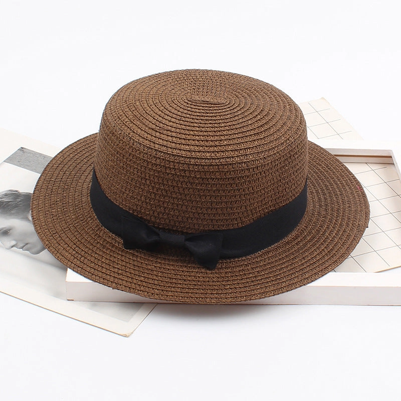 Korean Vintage Straw Hat with Bow