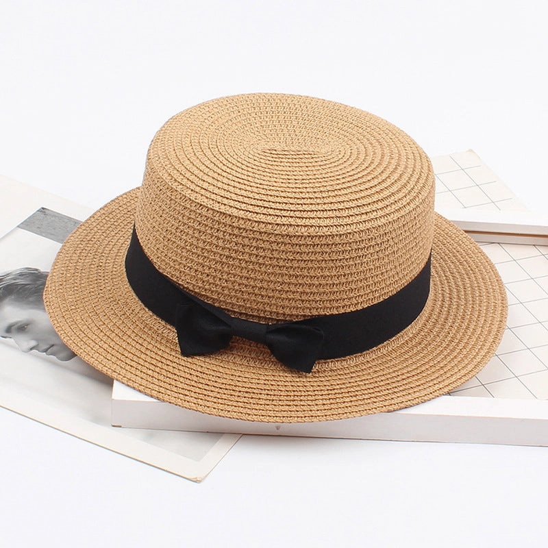 Korean Vintage Straw Hat with Bow