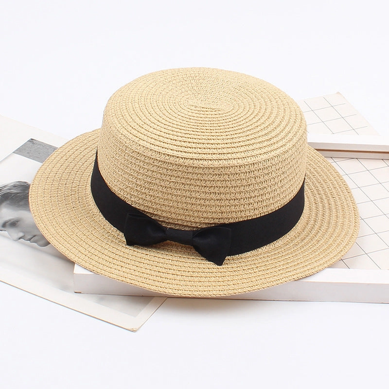 Korean Vintage Straw Hat with Bow