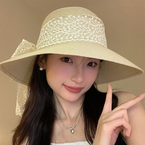 Lace Bow Straw Hat Summer Sun Protection Sun Hat Korean Style