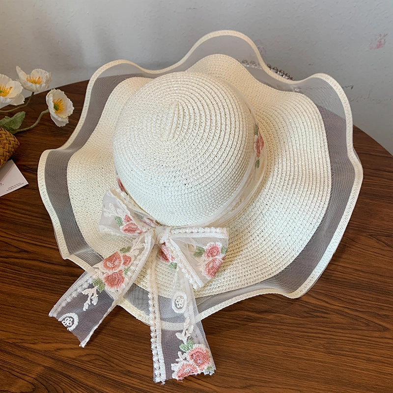 Lace Bow Wide-Brim Hat