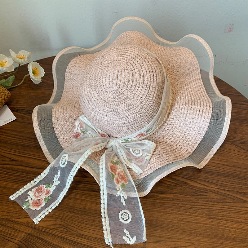 Lace Bow Wide-Brim Hat