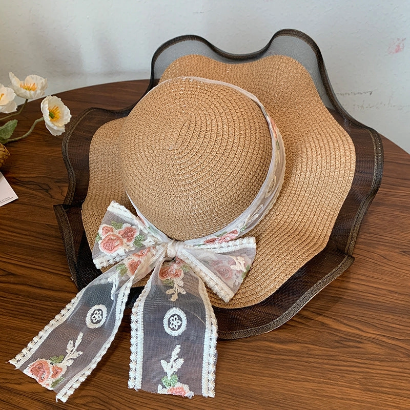 Lace Bow Wide-Brim Hat
