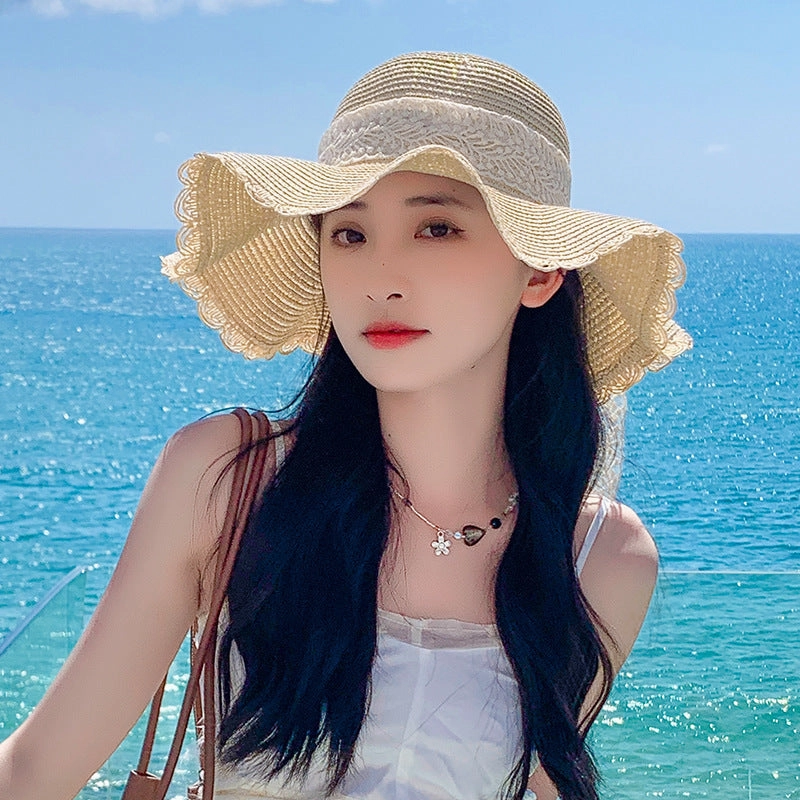Lace Bow Wide Brim Straw Hat