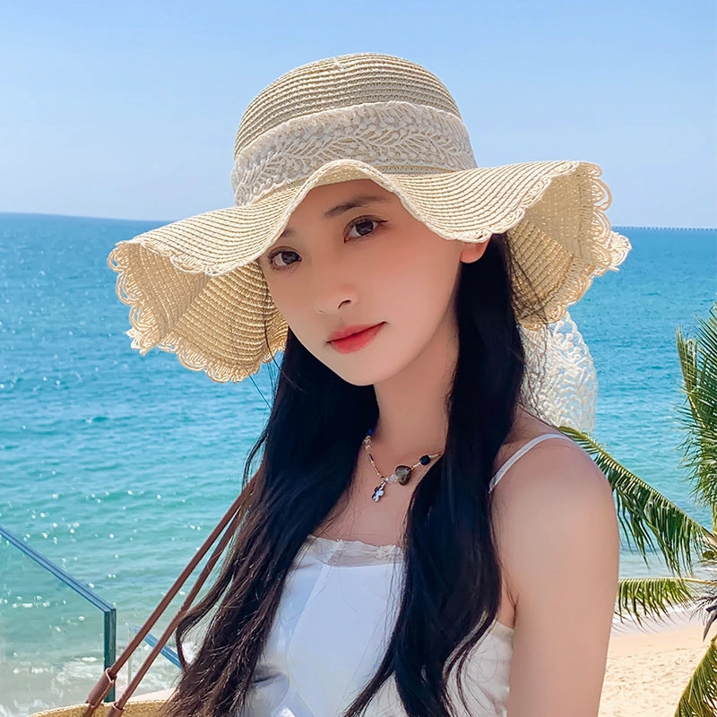 Lace Bow Wide Brim Straw Hat
