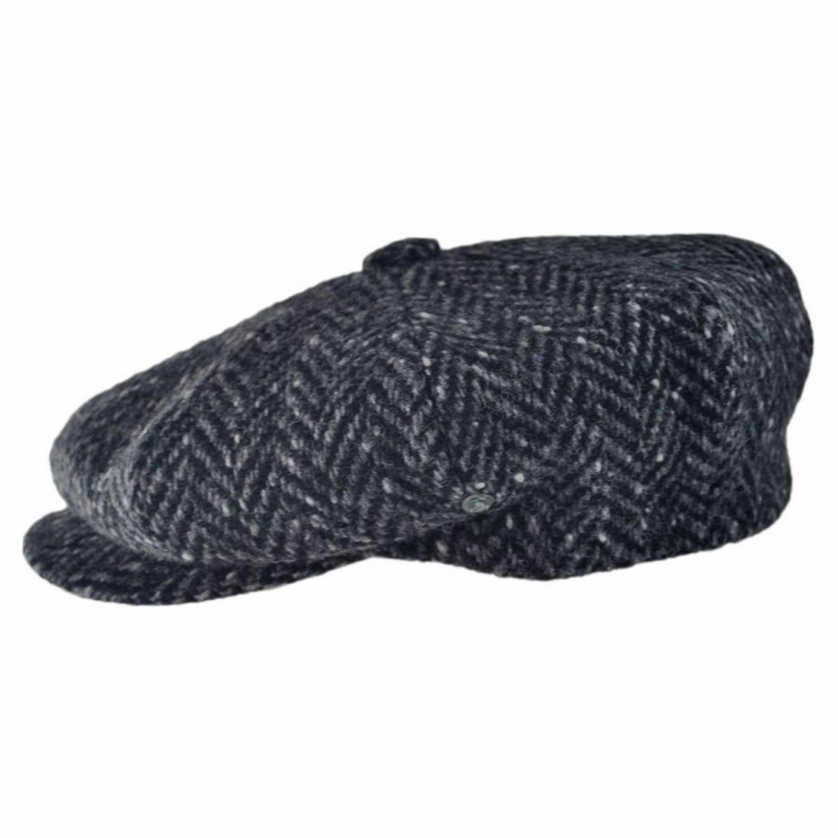 Large Herringbone Donegal Tweed Wool Newsboy Cap
