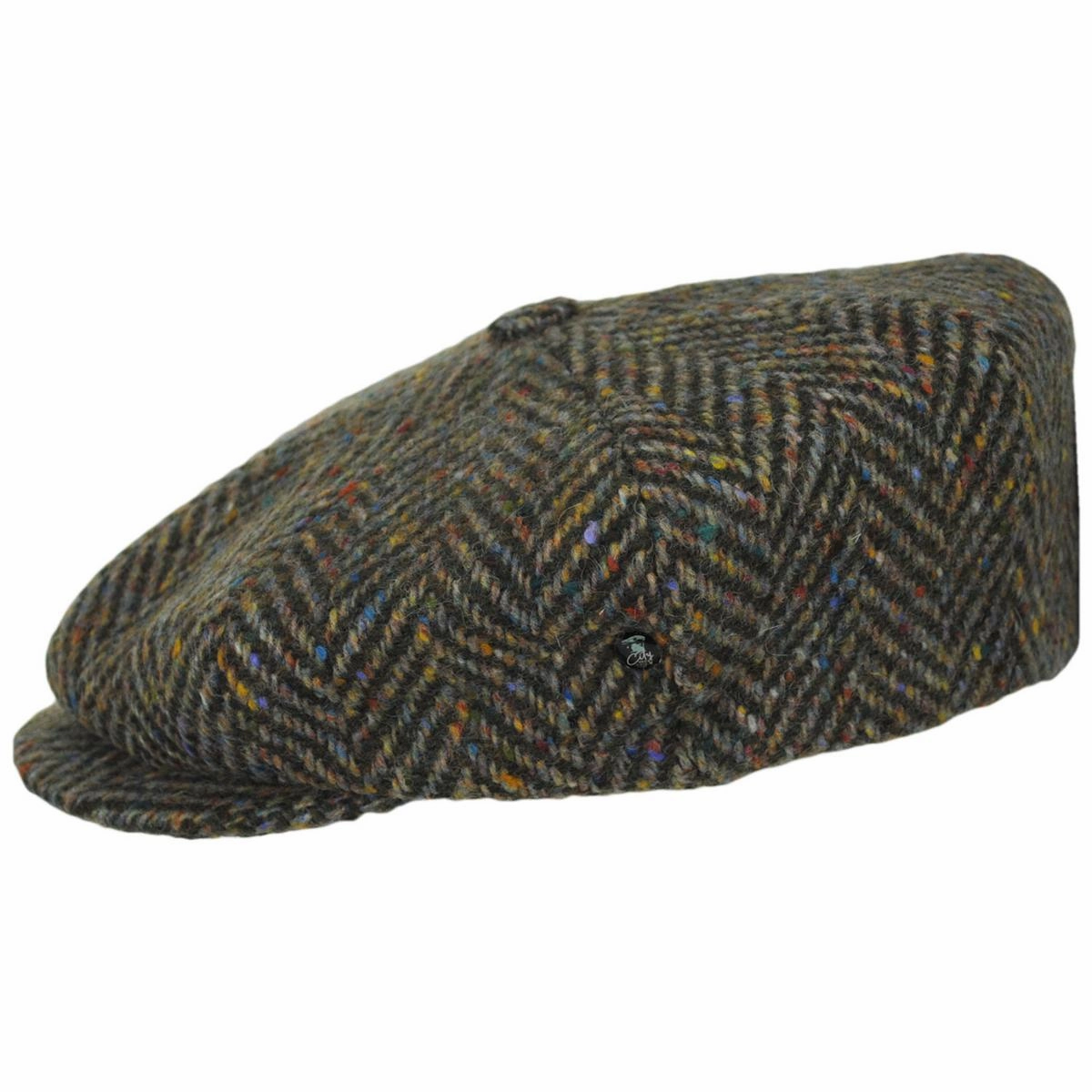 Large Herringbone Donegal Tweed Wool Newsboy Cap