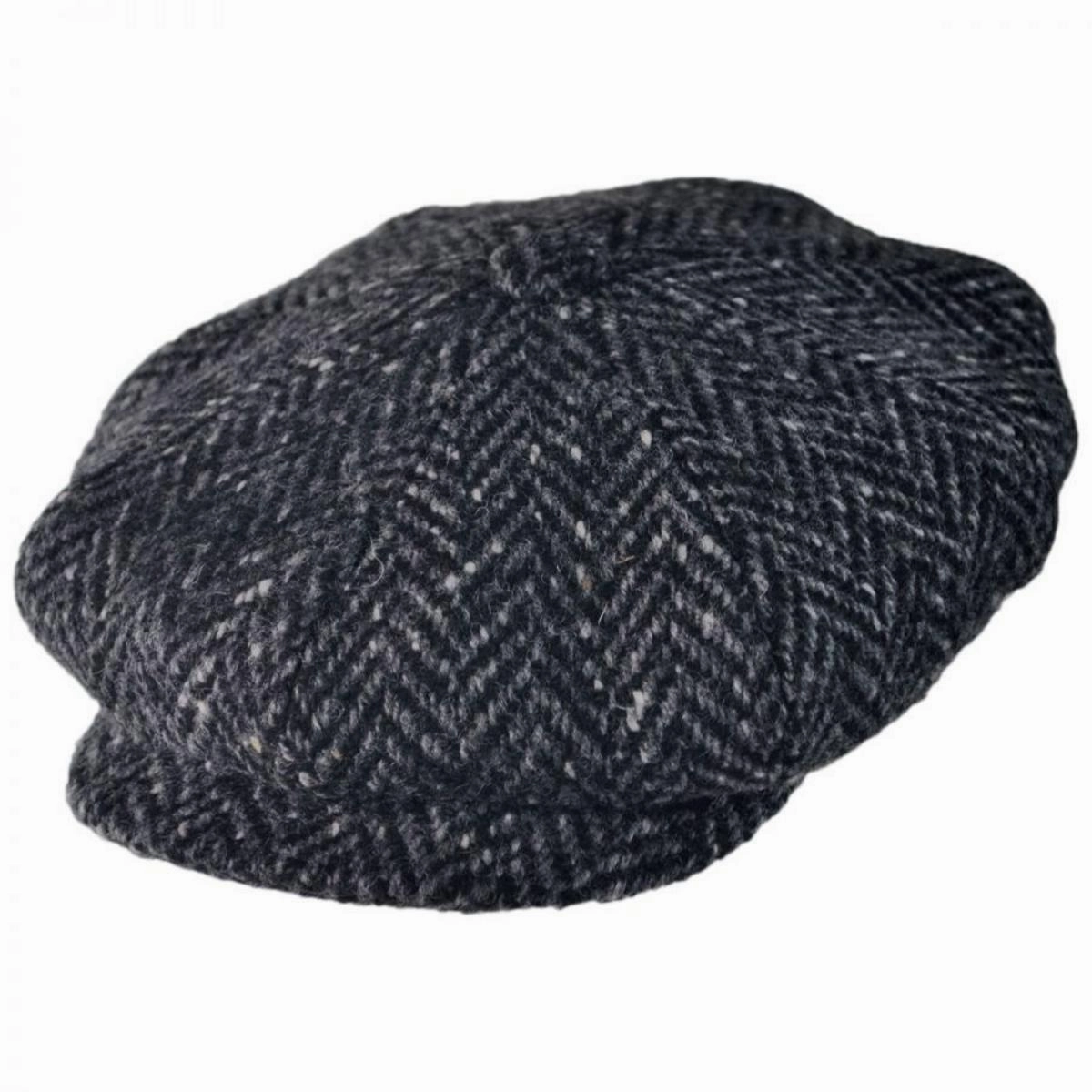 Large Herringbone Donegal Tweed Wool Newsboy Cap