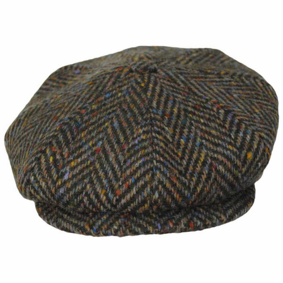 Large Herringbone Donegal Tweed Wool Newsboy Cap